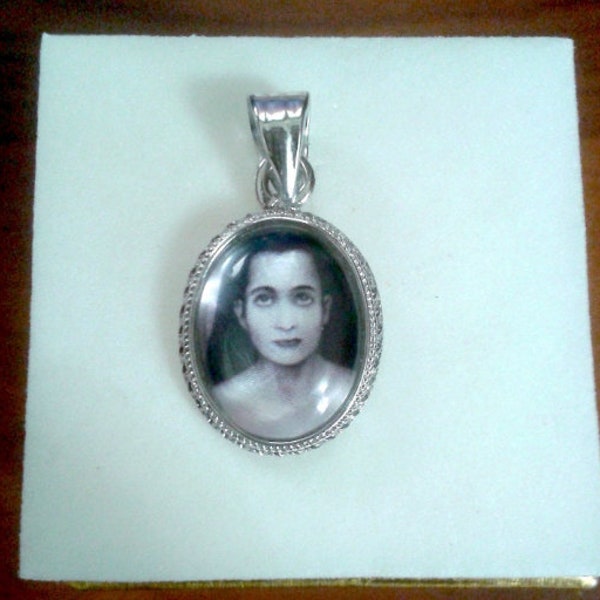 Mahavatar Babaji Pendant- Sterling Silver, domed Natural Quartz Crystal