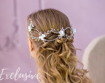 White bridal hair flower piece Ivory bridal headpiece Wedding hairpiece Wedding hair flower accessories Wedding hair piece flower crown