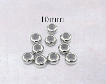 10 x Stainless Steel 10mm Rondelle Slider Beads with Rubber Inserts