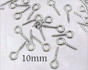 100 x Small Stainless Steel Screw Eye Pins / Bails 10mm x 4mm