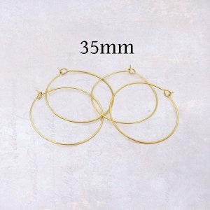 10 x Gold Tone Plated 316L Stainless Steel 35mm Wine Glass Charm Hoops