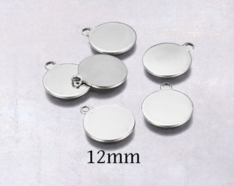 25 x Stainless Steel 12mm Round Blank Stamping Tag Charms with Loop