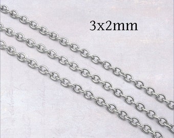 5m x Stainless Steel 3 x 2mm Cable Chain - 22 Gauge, Open Links, Five Metres