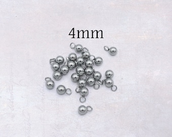 25 x Stainless Steel 4mm Round Ball Charm Extender Chain Drops