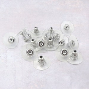 25 Pairs Stainless Steel Comfort Clutches (50pcs) Earnuts with Plastic Stabilising Disc