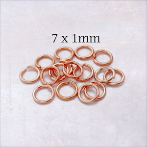100 x Rose Gold Tone Plated Stainless Steel 7mm x 1mm Open Jump Rings