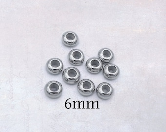 10 x Stainless Steel 6mm Rondelle Slider Beads with Rubber Inserts