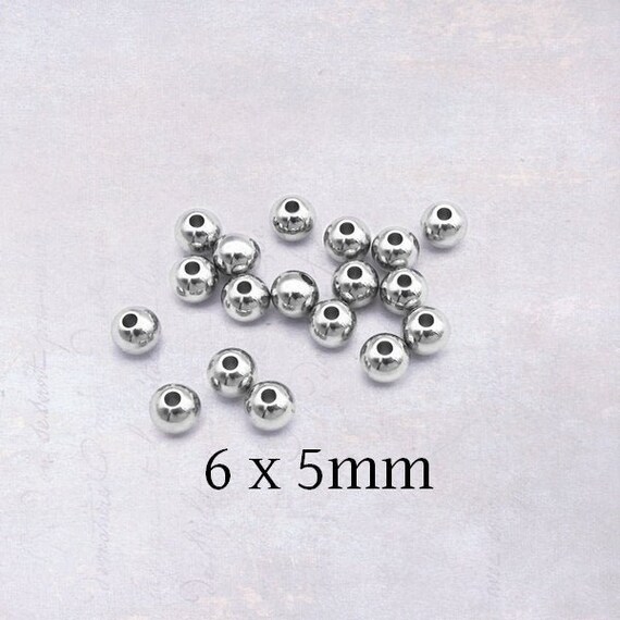 25 x Stainless Steel x 5mm Round Beads Hole Solid, Seamless