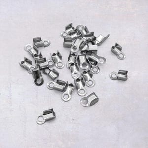 50 x Stainless Steel 8mm x 4mm Folding Cord End Tips Suits 3mm Cord