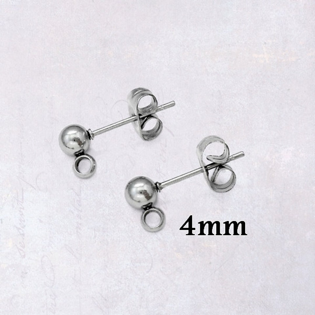 10 X Pairs Stainless Steel 4mm Ball Stud Earring Posts W/ Earnut Backings & Loops Etsy