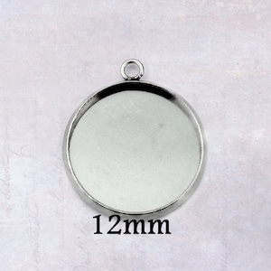 15 x Stainless Steel Cabochon 12mm Round Bezel Frame Pendant Settings