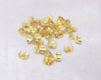 50 x Stainless Steel Gold Tone Earring Backings 1mm Hole Butterfly Clutches Earnuts