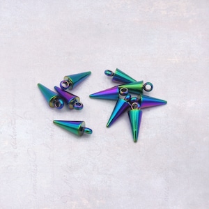 10 x Rainbow Anodised Stainless Steel 13mm Cone Spike Charms