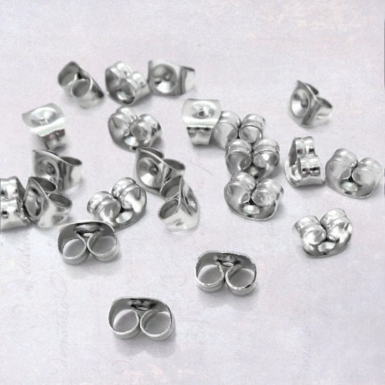 100 Stainless Steel Earring Backs, Butterfly Earring Nuts, Fin1055 