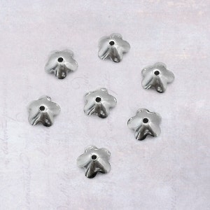 100 x Domed Stainless Steel 6mm Flower Bead Caps - Smooth Polished Finish