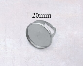 10 x Stainless Steel 20mm Round Cabochon Adjustable Ring Settings