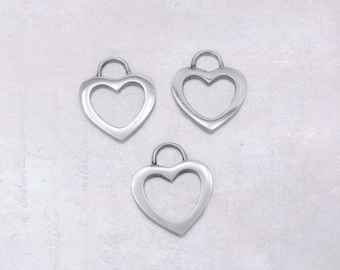 3 x Stainless Steel Hollow Heart Charms