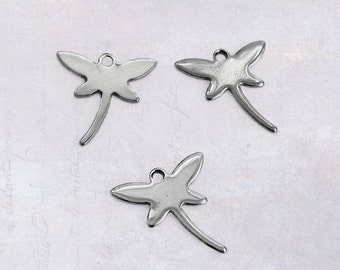 20 x Small Stainless Steel Dragonfly Charms 12mm x 12mm - Dark Silver Tone