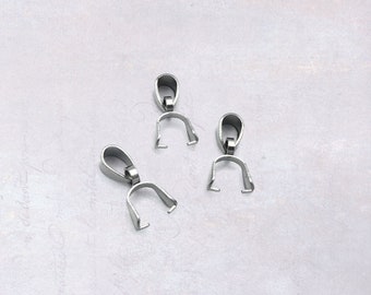 20 x Stainless Steel Pendant Pinch Bails w/ Attached Loop (7-15mm x 4mm)