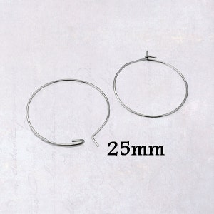 30 or 100 x 25mm Stainless Steel Wire Hoops for Wine Glass Charms & Earrings Surgical Grade, 21 Gauge