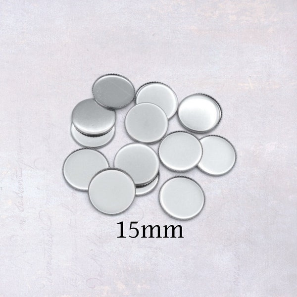 50 x Stainless Steel 15mm Round Bottlecap Cabochon Tray Bezel Settings - Dark Silver Tone