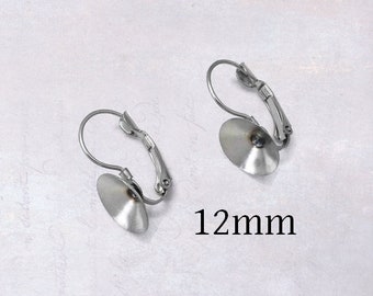 5 x Pairs Stainless Steel 12mm Rivoli Leverback Earring Settings