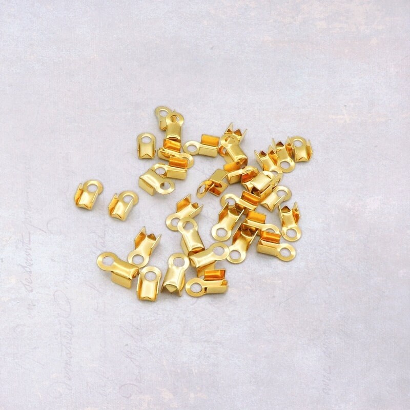 50pcs 304 Stainless Steel Fold Over Crimp Cord Ends - Tiny Smooth Tip Findings 8mm