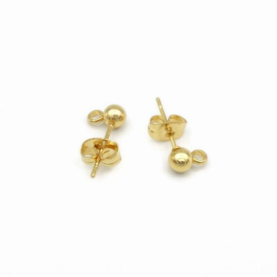 ゴールド【 4mm×23mm 】18k (701同サイズ) 10 X Pairs Gold Tone Stainless Steel 4mm Ball Stud Earrings
