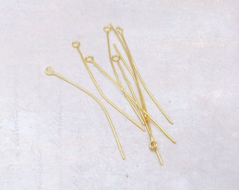 100 x Unsorted Gold Tone Stainless Steel 50mm Eye Pins 22 Gauge