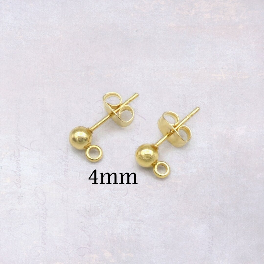 ゴールド【 4mm×23mm 】18k (701同サイズ) 10 X Pairs Gold Tone Stainless Steel 4mm Ball Stud Earrings