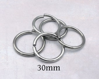 15 x Stainless Steel Large 30mm x 3mm Jump Rings - Heavy Gauge Flush Cut