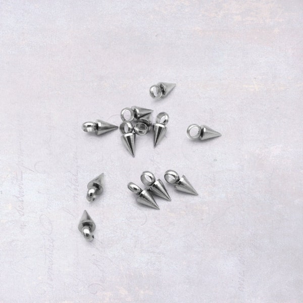 20 x Tiny Stainless Steel Cone Spike Charms