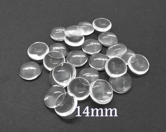 30 x Clear Glass 14mm Round Domed Cabochons