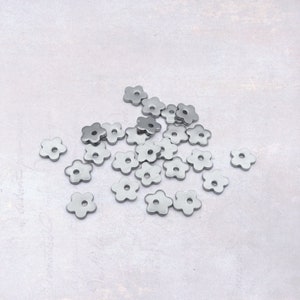 25 x Tiny 6mm Stainless Steel Flower Charms - Dark Silver Tone