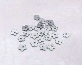 25 x Tiny 6mm Stainless Steel Flower Charms - Dark Silver Tone
