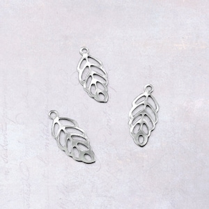 100 x Stainless Steel Small & Thin Filigree Leaf Charms - 316 Grade Silver Tone