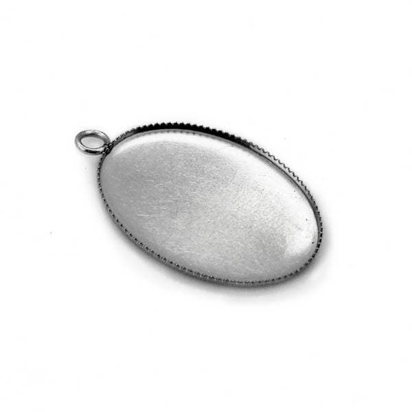 10 Vasso Portacabochon Ovali In Acciaio Inox - 25x18mm E 29x18.5x1.5mm - Per Bigiotteria