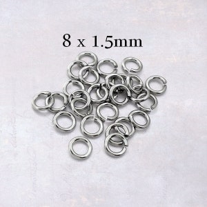 100 x Stainless Steel 8mm x 1.5mm Jump Rings - Flush Cut Heavy Gauge