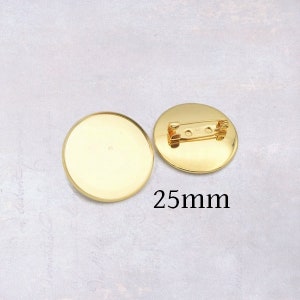 5 x Gold Tone Stainless Steel 25mm Round Cabochon Brooch Settings