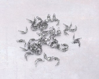 100 x Stainless Steel Bead Tip Knot Covers / Calottes Two Sizes