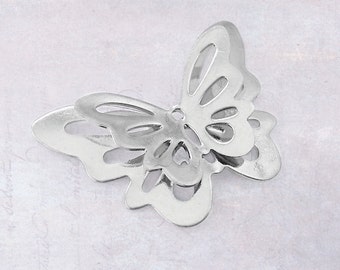 5 x Stainless Steel Double Layered Butterfly Charms / Connectors / Embellishment