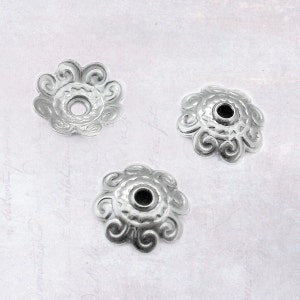 50 x Embossed Stainless Steel 11mm Bead Caps - Dark Silver Tone - Scalloped Edge