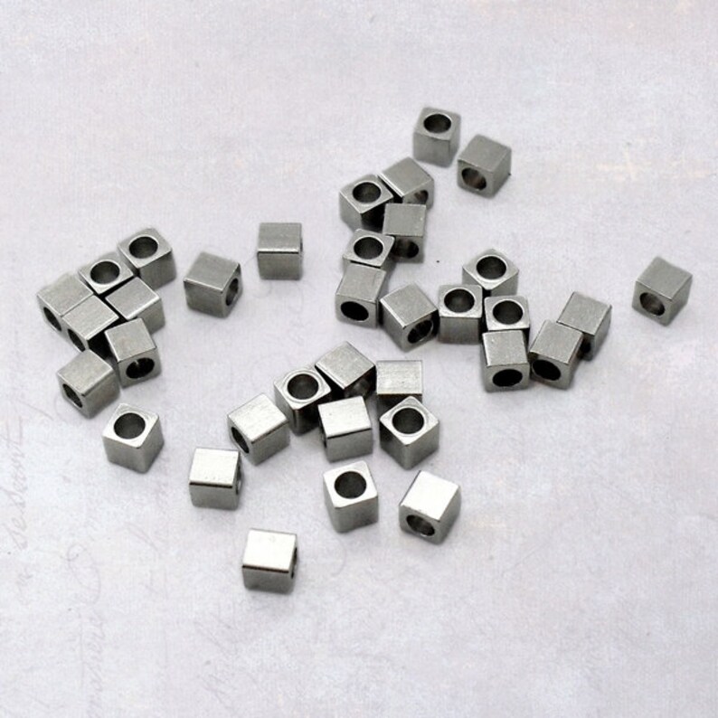 50 X Small Stainless Steel 3mm Square Cube Spacer Beads Etsy