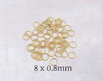 200 x Stainless Steel Gold Tone Jump Rings 8mm OD x 0.8mm WD
