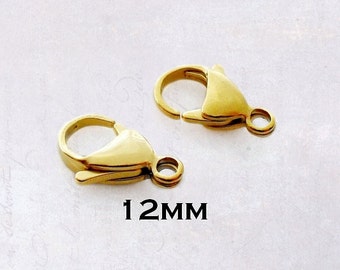 10 x Gold Tone 12mm Stainless Steel Lobster Claw Parrot Clasps