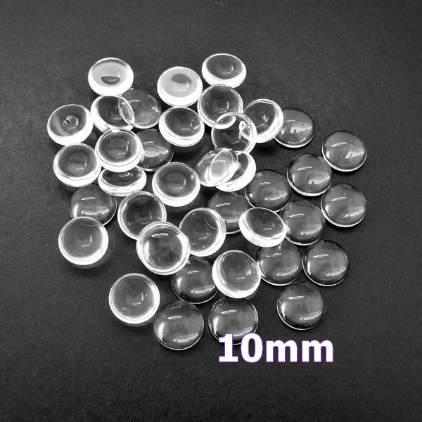 50 x Clear Glass 10mm Round Domed Cabochons