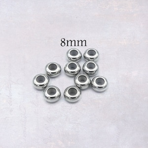 10 x Stainless Steel 8mm Rondelle Slider Beads with Rubber Inserts