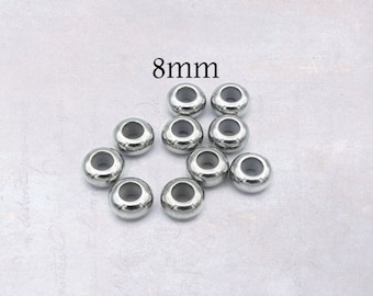 10 x Stainless Steel 8mm Rondelle Slider Beads with Rubber Inserts