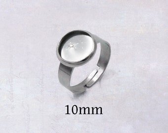 10 x Stainless Steel 10mm Cabochon Adjustable Ring Settings 17.5mm Inner Diameter Size N / US7