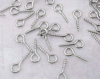 100 x Small Stainless Steel Screw Eye Pins / Bails 10mm x 4mm